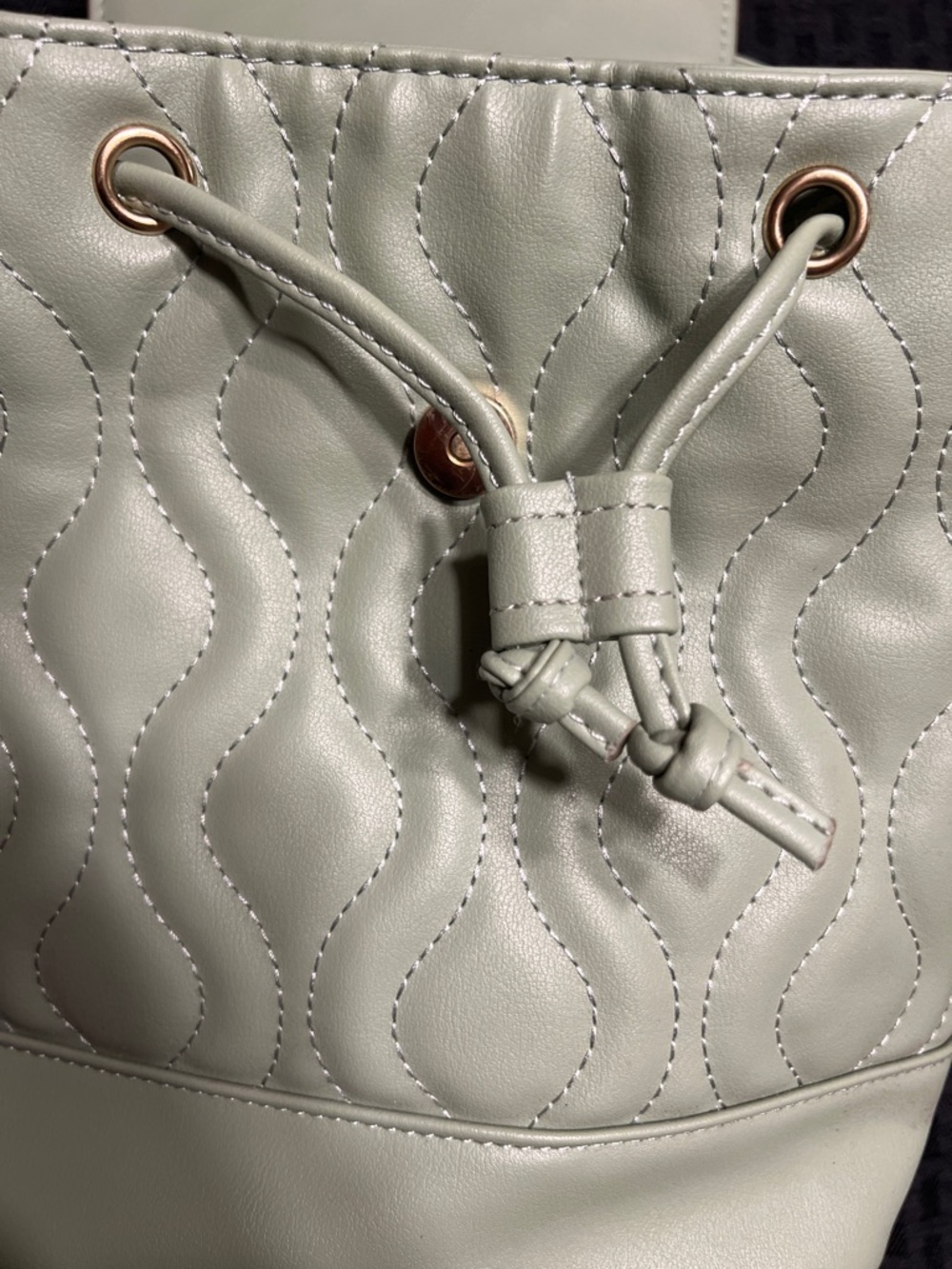 Alexis Bendel Light Sage Quilted Mini Drawstring Backpack with Gold Logo - Picture 4 of 8